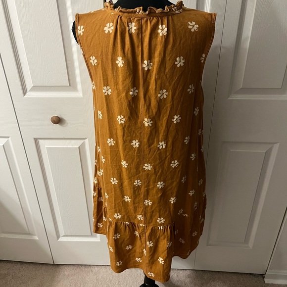 Sonoma Yellow Brown Ruffled Tiered Sundress, Boho, Summer, Festival, Cottagecore - Picture 3 of 6